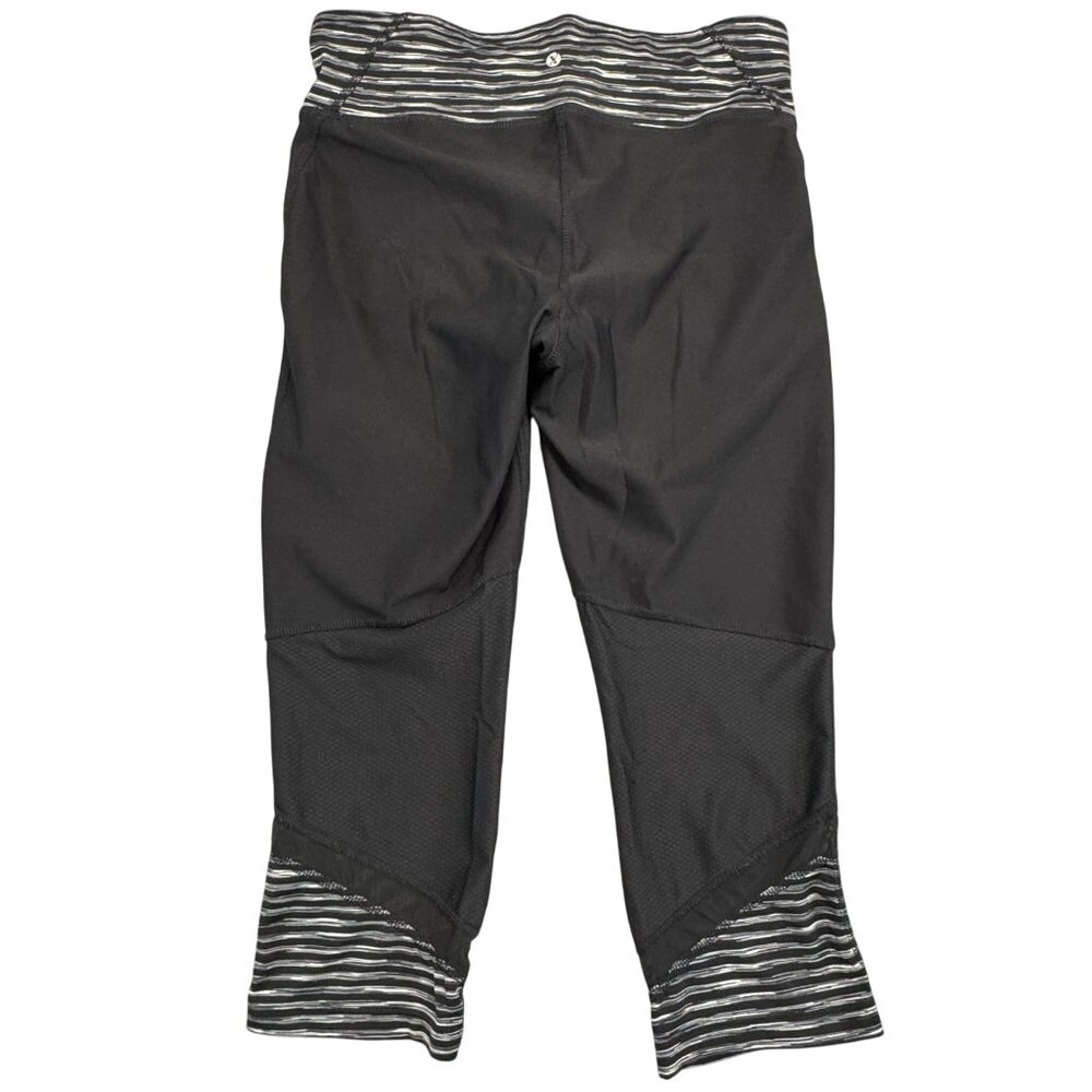 Xersion Black Striped Cropped Activewear Pants Womens Size M Stretch Yoga Mesh - Picture 3 of 16